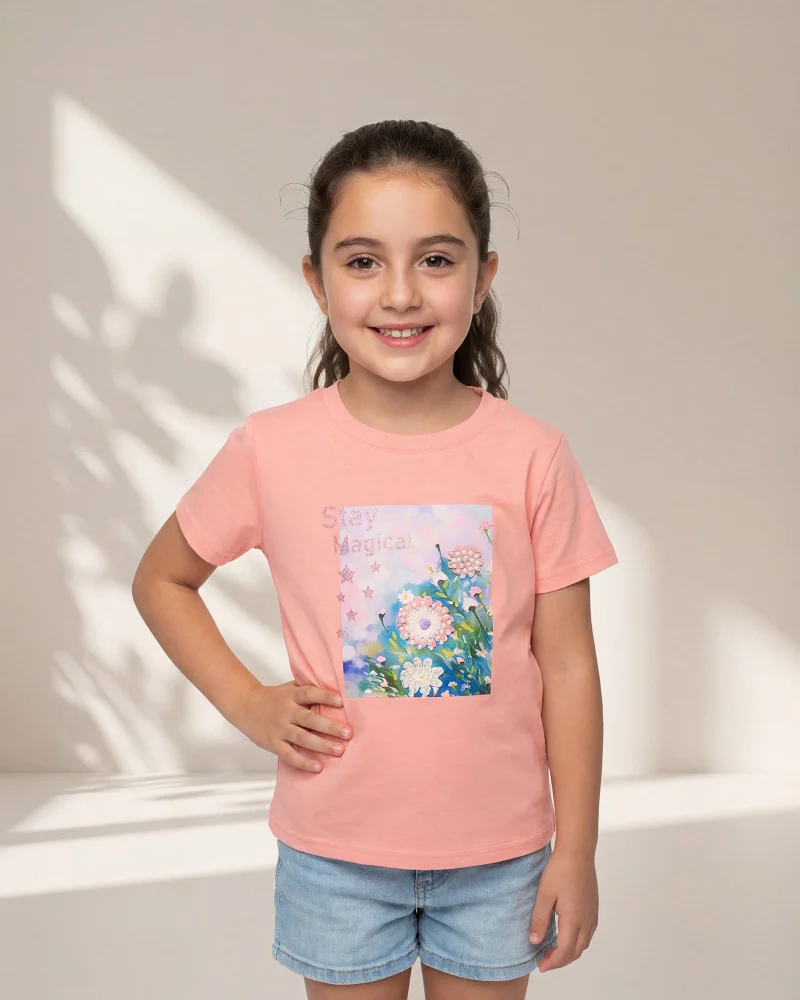 Redtag Girls Pink Embellished T Shirt