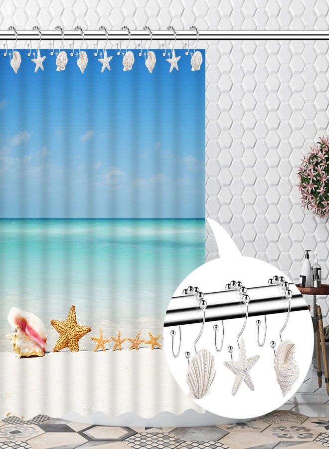 FINROS Decorative Shower Curtain Hooks,FINROS 12 Pcs Seashell Double Glide Shower Curtain Hooks for Bathroom and Living Room (White Seashell) - Image 5