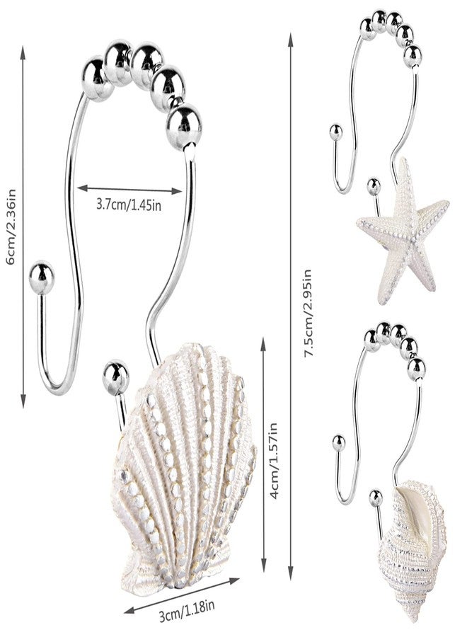 FINROS Decorative Shower Curtain Hooks,FINROS 12 Pcs Seashell Double Glide Shower Curtain Hooks for Bathroom and Living Room (White Seashell) - Image 4