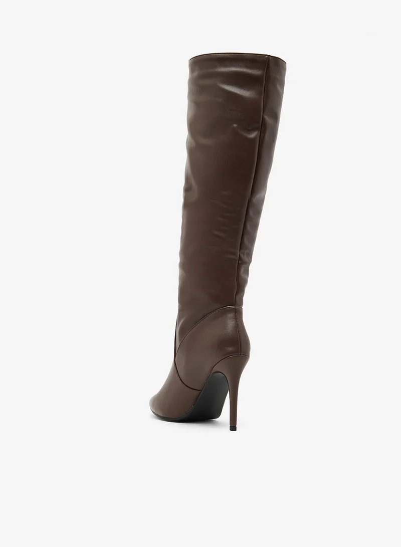 Ella Brown Pointed Toe Stiletto Heel Knee Boots for Women | Best Price UAE