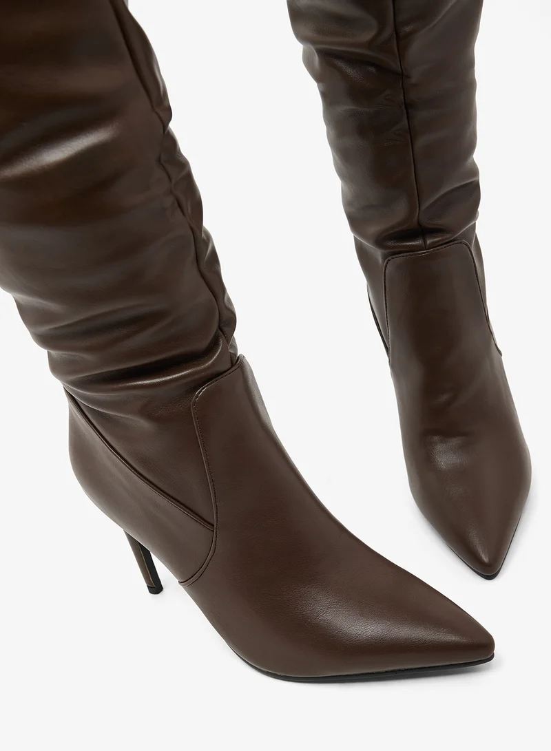 Ella Brown Pointed Toe Stiletto Heel Knee Boots for Women | Best Price UAE