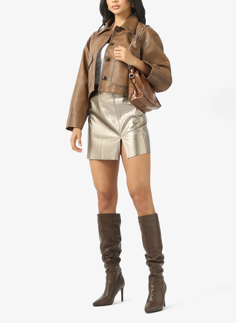 Ella Brown Pointed Toe Stiletto Heel Knee Boots for Women | Best Price UAE