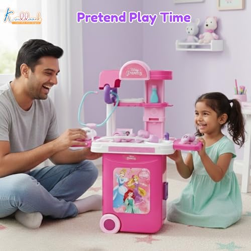 Kriiddaank Barbie Theme Doctor Set - Portable Medical Trolley Playset with Lights, 9-Piece Educational First Aid Kit for Kids 3+, Dreamhouse Role Play Toy, Best Birthday Gift for Girls - Pink - Image 2
