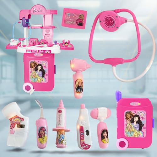 Kriiddaank Barbie Theme Doctor Set - Portable Medical Trolley Playset with Lights, 9-Piece Educational First Aid Kit for Kids 3+, Dreamhouse Role Play Toy, Best Birthday Gift for Girls - Pink - Image 1