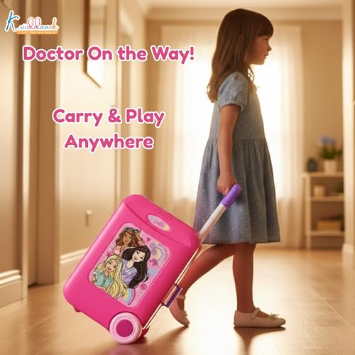Kriiddaank Barbie Theme Doctor Set - Portable Medical Trolley Playset with Lights, 9-Piece Educational First Aid Kit for Kids 3+, Dreamhouse Role Play Toy, Best Birthday Gift for Girls - Pink - Image 3