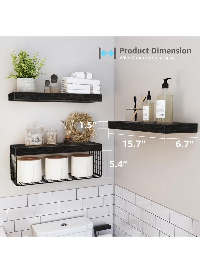 QEEIG Black Bathroom Shelves Over Toilet Wall Mounted Floating Shelves Farmhouse Shelf Toilet Paper Storage Small 16 inch Set of 3 (019-B3) - Image 3
