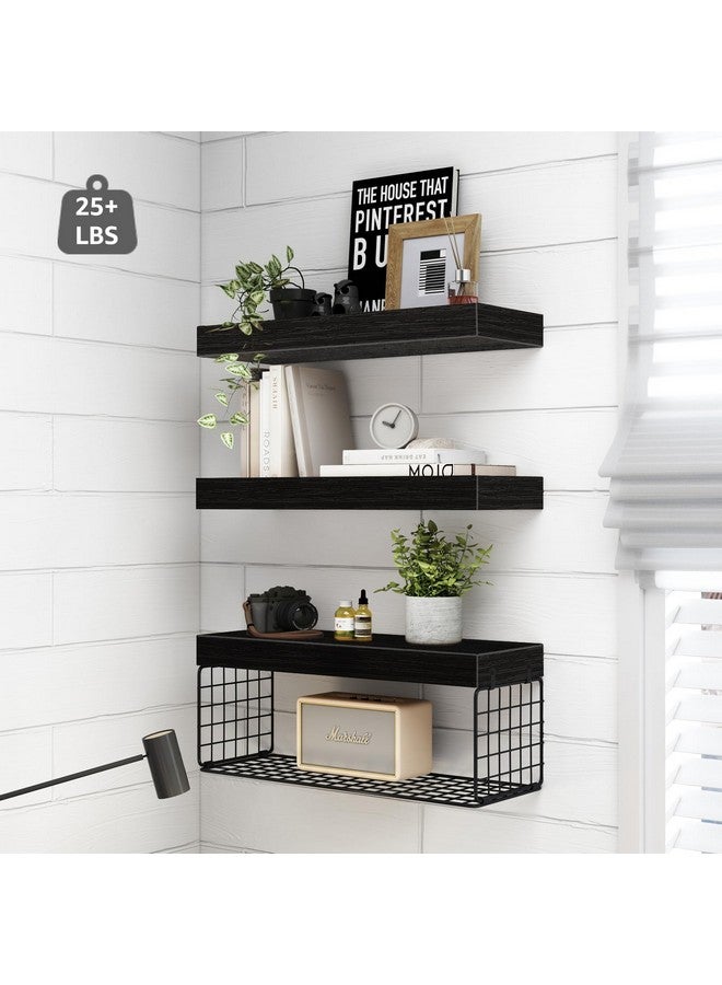 QEEIG Black Bathroom Shelves Over Toilet Wall Mounted Floating Shelves Farmhouse Shelf Toilet Paper Storage Small 16 inch Set of 3 (019-B3) - Image 4
