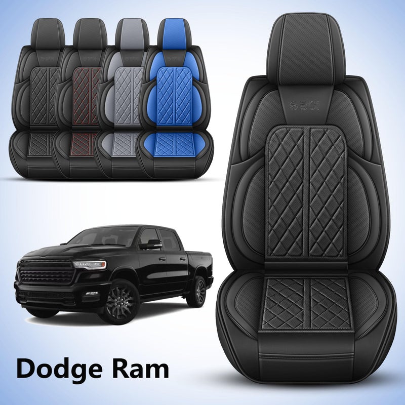 DuDuWang Car Seat Cover Custom Fit for Dodge Ram 1500 2500 3500 2002-2026 Faux Leather Seat Cover Set Compatible with Crew Quad Regular Cab Pickup Truck Cushions (Black, Front Seat) - Image 2