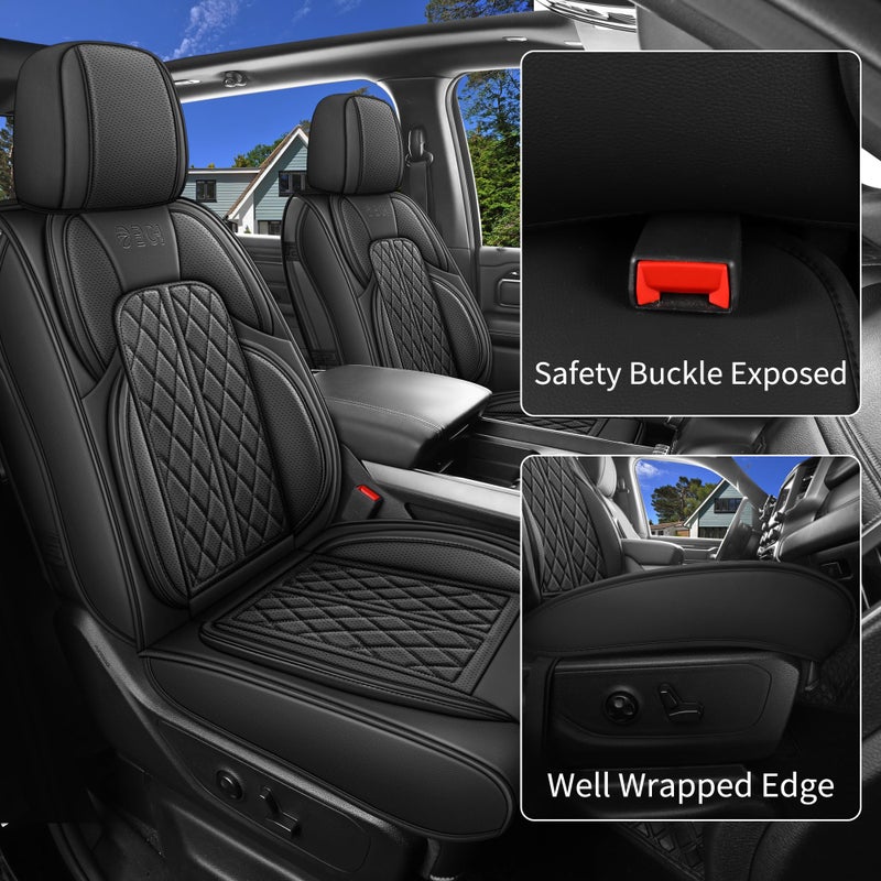 DuDuWang Car Seat Cover Custom Fit for Dodge Ram 1500 2500 3500 2002-2026 Faux Leather Seat Cover Set Compatible with Crew Quad Regular Cab Pickup Truck Cushions (Black, Front Seat) - Image 3