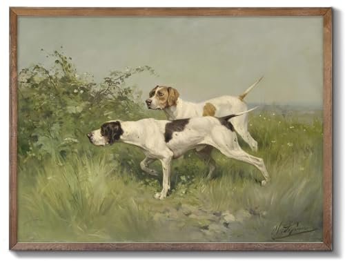 XOCUUI Wall Art Unframed Canvas for Living Room - Retro Twin Dogs Home Wall Decor Eclectic Vintage Landscape Artwork Prints Home Decor Gallery Picture Oil Painting Boho Animal Bedroom Office 8x10In - Image 1