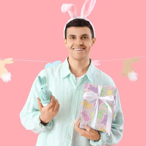 Fabllewavi 12 Sheets Easter Peeps Bunny Wrapping Paper - Not Roll - 19.7 x 27.6 Inch Pastel Retro Rabbit Daisy Patterns Gift Wrap Paper for Spring Easter Baby Shower Party Supplies, 4 Styles - Image 4
