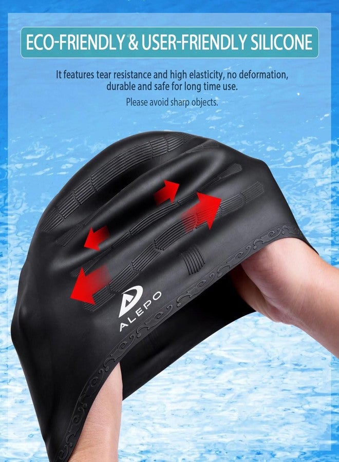 Alepo 2 Pack Unisex Swim Caps with 3D Ear Protection, Durable Flexible Silicone Swimming Hats for Women Men Kids Adults, Bathing Swimming Caps for Short/Long Hair with Ear Plugs&Nose Clip - Image 3