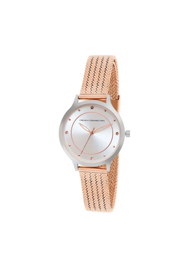 فرنش كونكشن ساعة نسائية كوارتز بقرص فضي  مم