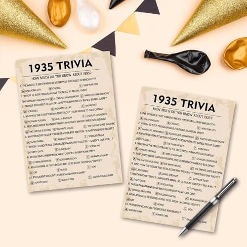 QUPT 90th Birthday Party Games, 1935 Trivia Games, Birthday Party Supplies for Adults, Fun 1935s Party Game，Pack of 30 Cards - Image 5
