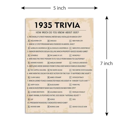 QUPT 90th Birthday Party Games, 1935 Trivia Games, Birthday Party Supplies for Adults, Fun 1935s Party Game，Pack of 30 Cards - Image 2