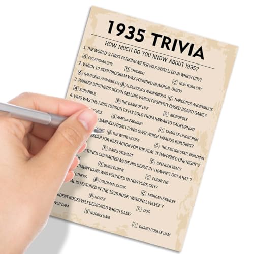 QUPT 90th Birthday Party Games, 1935 Trivia Games, Birthday Party Supplies for Adults, Fun 1935s Party Game，Pack of 30 Cards - Image 4