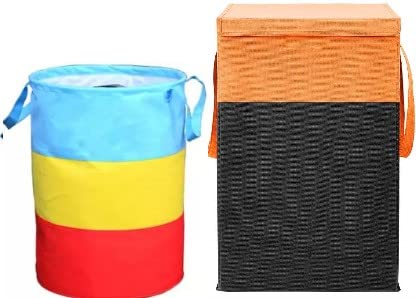 WhiteKrafts Laundry Bag 45 L Durable and Collapsible Laundry storage Bag Foldable 68 L Laundry Basket With Lid and Side Handles Combo Pack of 2 Pc Laundry Bins Orange Multi - Image 1