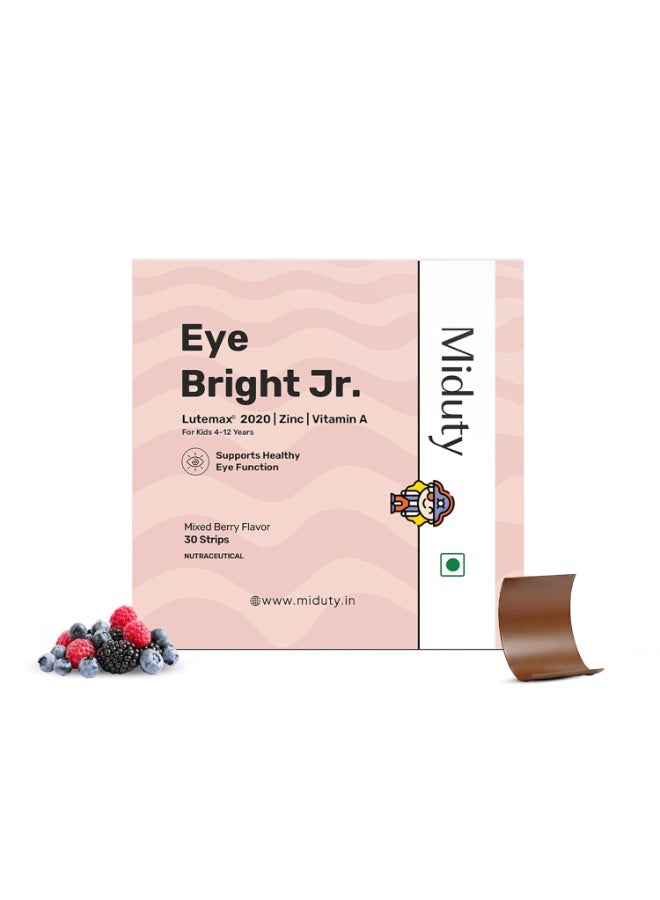 Miduty EyeBright Jr. Junior Strips for Kids- Lutemax 2020, Vitamin A, Zinc & Lycopene - Supports Blue Light Protection - Helps Eye Fatigue & Dryness - Natural Mixed Berry Flavour - 30 Strips - Image 1