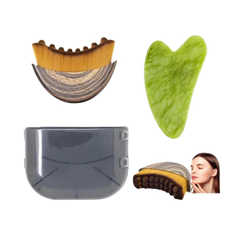 Deepcolorpy Lymphatic Contour Face Brush- Dry Drainage Facial and Neck Massage Brusher with Gua Sha Tool, Soft Bristle Massager Gift for Women and Girls (Brown) - Image 1