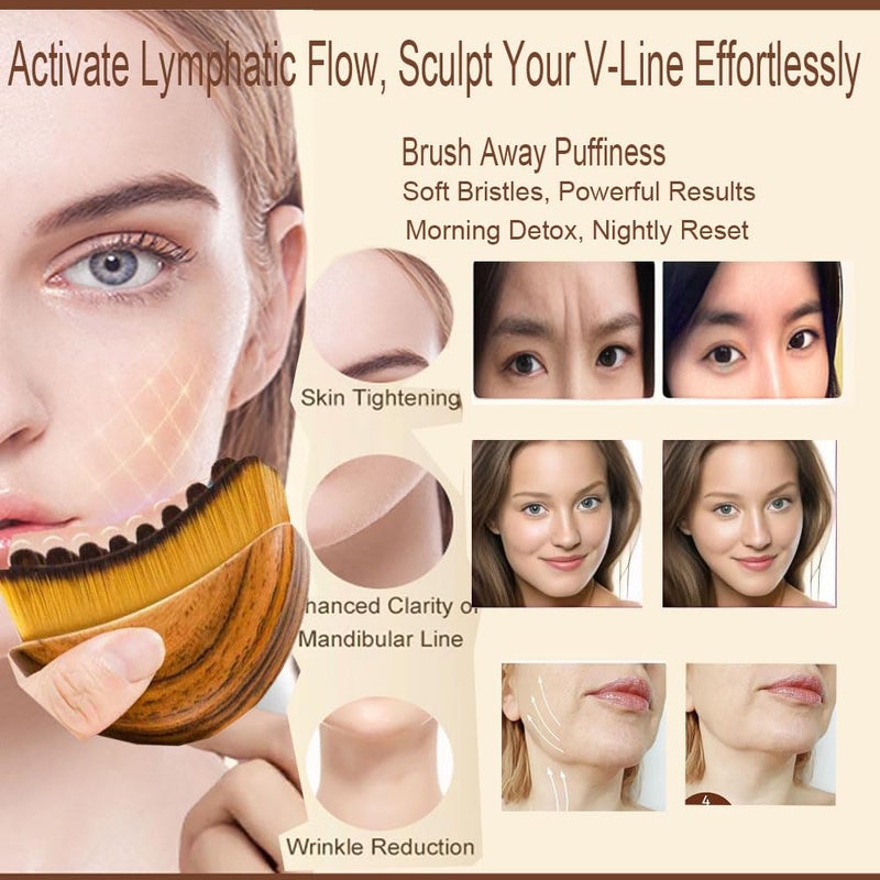 Deepcolorpy Lymphatic Contour Face Brush- Dry Drainage Facial and Neck Massage Brusher with Gua Sha Tool, Soft Bristle Massager Gift for Women and Girls (Brown) - Image 3