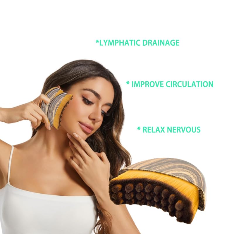 Deepcolorpy Lymphatic Contour Face Brush- Dry Drainage Facial and Neck Massage Brusher with Gua Sha Tool, Soft Bristle Massager Gift for Women and Girls (Brown) - Image 2