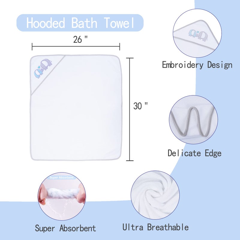 Viviland Baby Towels and Washcloths, Soft Absorbent Baby Bath Towel Set, Elephant Hooded Towels with 5 Infant Face Washcloths (6 Pieces) - Image 3