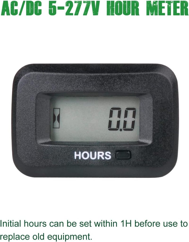 YOOREAL Digital AC DC 5-277V Supply Hours Counter,Maintenance Hour Meter,Initial Hours Setup,Works on Various of ZTR Riding Lawn Mower Tractor Generator Land Trimmer UTV Brush Cutter. - Image 2