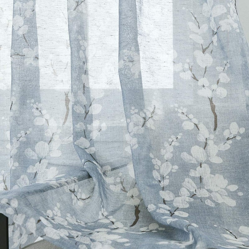 BFAM Sheer Curtain with Floral Print, Premium Printed Sheer Drapes, Eyelet/Grommet Curtain for Living Room, Bedroom, Light Filtering Curtains, Blue Floral 7 Feet,Pack of 1 Curtain - Image 5