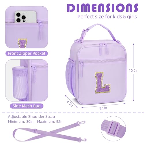 CLOUDWINGS Initial Insulated Lunch Bag for Girls Kids, Back to School Gift, Reusable Leak-proof Lunch Box with Adjustable Strap for School Daycare Travel Picnic (Purple,L) - Image 3