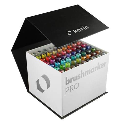 Karin Brushmarker Pro 63pc Mega Box Brush Tip Markers Set, Blendable, Water-Based, Professional Grade Brush Markers for Adults and Artists, 60 Colors and 3 Blenders in Exclusive Storage Case - Image 1