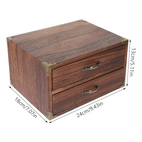 HOLIDYOYO Vintage Wooden Drawer Storage Box Two Drawer Desktop Organizer 9.44X7.08X5.11In Compact Office Organizer with Drawers for Home Desk Accessories and Small Space Storage - Image 2