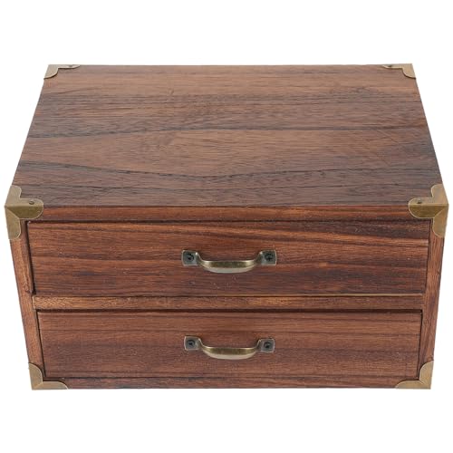 HOLIDYOYO Vintage Wooden Drawer Storage Box Two Drawer Desktop Organizer 9.44X7.08X5.11In Compact Office Organizer with Drawers for Home Desk Accessories and Small Space Storage - Image 1