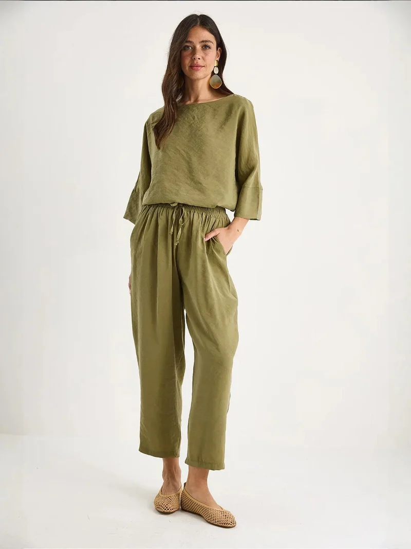 Bianco Lucci Olive Green LUCCI Oversized Boat Neck Polyester Two-Piece Co-ord Set for Women | Best Price UAE