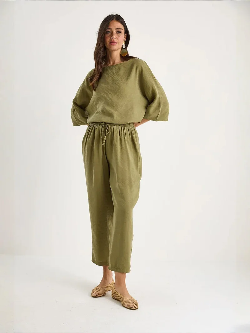 Bianco Lucci Olive Green LUCCI Oversized Boat Neck Polyester Two-Piece Co-ord Set for Women | Best Price UAE