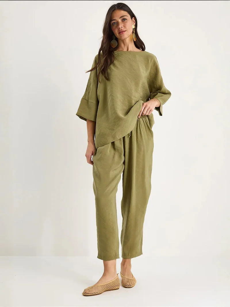 LUCCI Oversized Boat Neck Polyester Two-Piece Co-ord Set