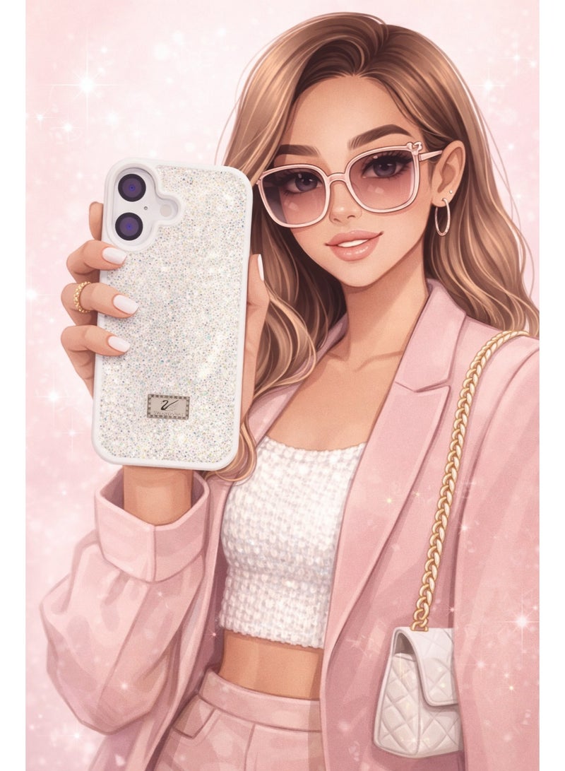 في آر كرييتيف غطاء هاتف فاخر لامع مرصع بالألماس لهاتف Apple iPhone 17 مع أحجار الراين المتلألئة للحماية - أبيض - Image 3