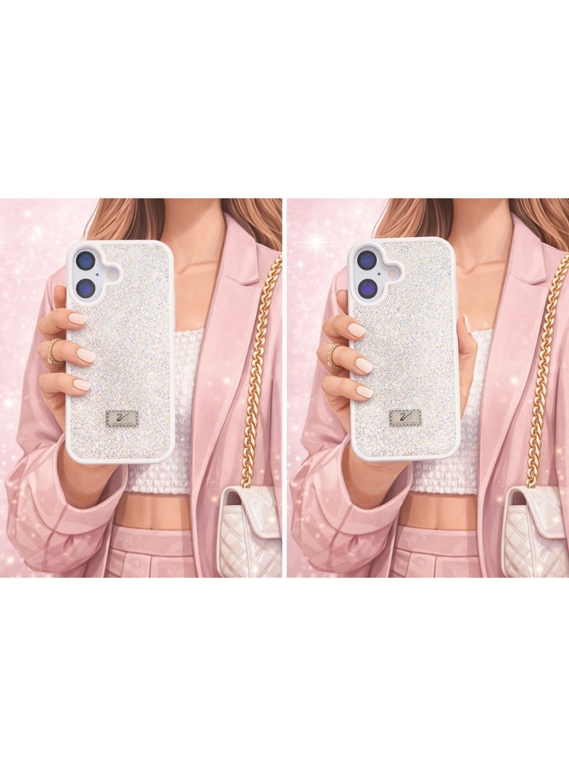 في آر كرييتيف غطاء هاتف فاخر لامع مرصع بالألماس لهاتف Apple iPhone 17 مع أحجار الراين المتلألئة للحماية - أبيض - Image 4