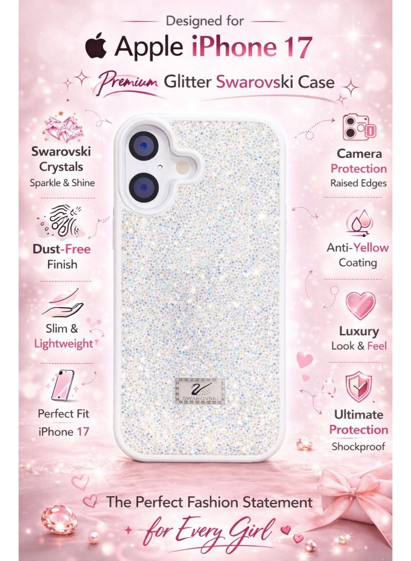 في آر كرييتيف غطاء هاتف فاخر لامع مرصع بالألماس لهاتف Apple iPhone 17 مع أحجار الراين المتلألئة للحماية - أبيض - Image 2