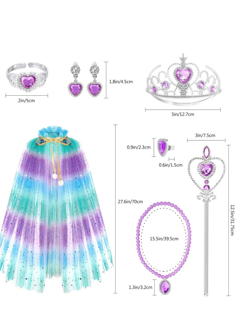 Excefore ملابس تنكر الأميرة للبنات الصغيرات، 7 قطع عباءة مع تاج، فساتين للبنات 3-8 هدية عيد الميلاد، حورية البحر - Image 5