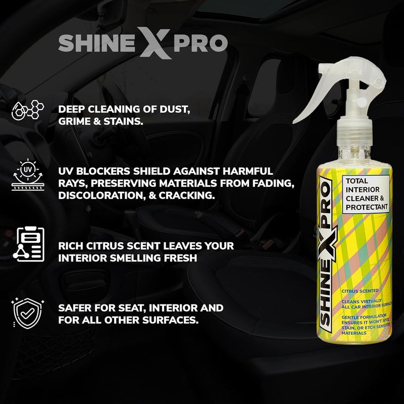 ShineXPro Car Interior Cleaner and Protectant - Citrus Scent - Safe As a Car Seat Cleaner and For All Interior Surfaces Including Leather and Fabric - Infused UV Blockers Protect From Fading (300ml) - Image 4