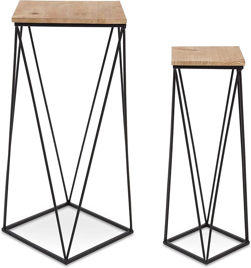 INDIAN DECOR INDIAN DECOR RW302 Plant Stand Nesting End Tables 2 Piece Rustic BrownBlack  - Image 1