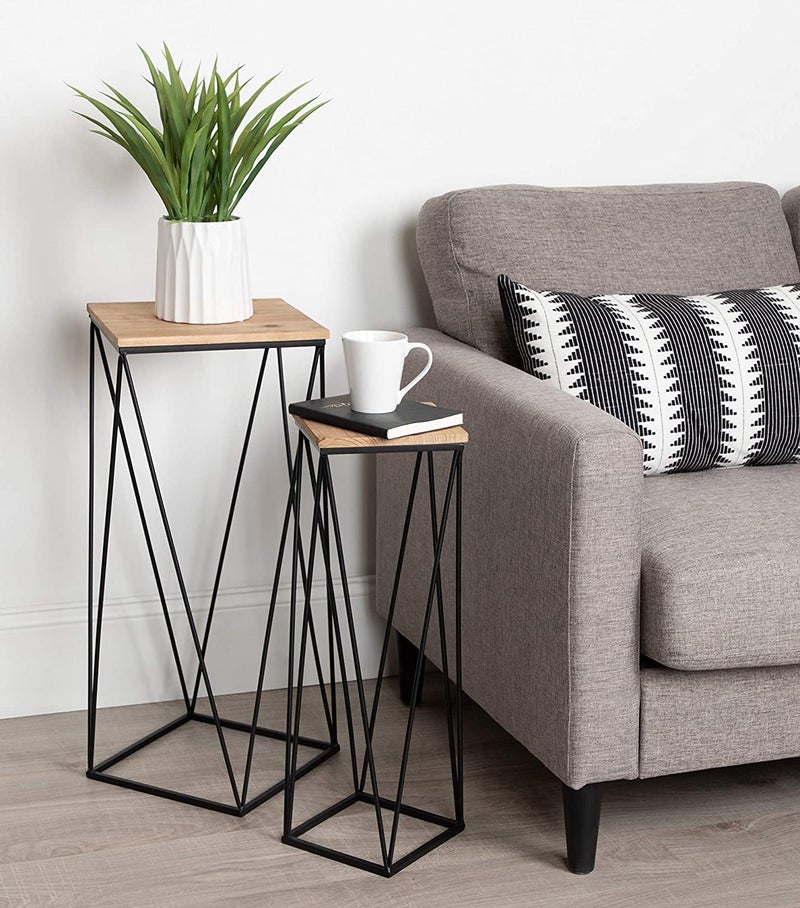 INDIAN DECOR INDIAN DECOR RW302 Plant Stand Nesting End Tables 2 Piece Rustic BrownBlack  - Image 2