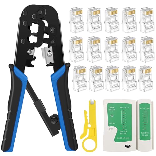 FEDUS RJ45 Crimping Tool Kit, rj45 Machine for Cat6A Cat5E Cat5 Ethernet tool kit, 100PCS Connector, Network Lan Tester, Cut and Strip - Image 1