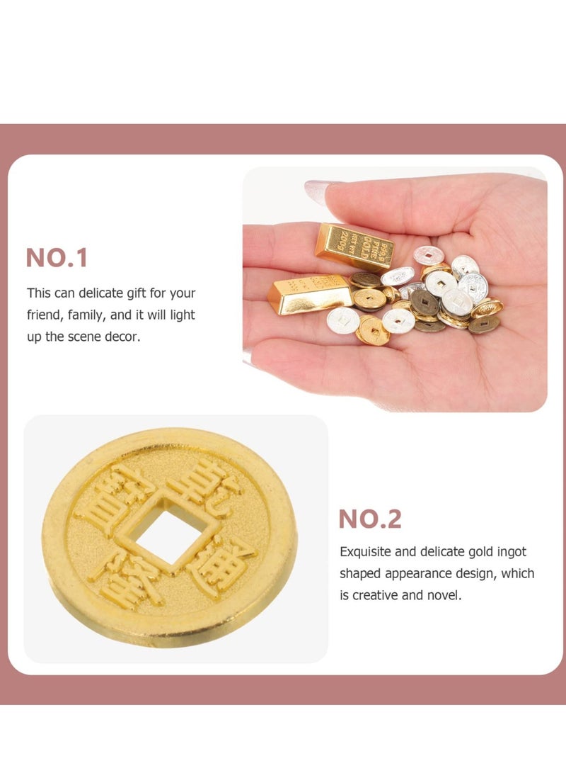 KASTWAVE Miniature Gold Ingots, Copper Coins,Chinese Fortune Coin Feng Shui Wealth Luck Yuan Bao Dollhouse Pretend Play Decor Ornament,1 Set of 60 PCS - Image 3