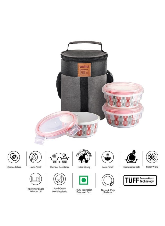 Cello CELLO Red Trellis Opalware Lunch Box with Jacket, 3 Containers Lunch Box, 300ml  - Image 3