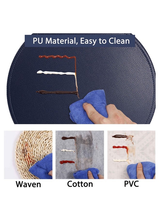 Jovono Navy Faux Leather Round Placemats and Coasters, Coffee Mats Kitchen Table Mats, Waterproof, Easy to Clean for Round Table, Dining Table - Image 3