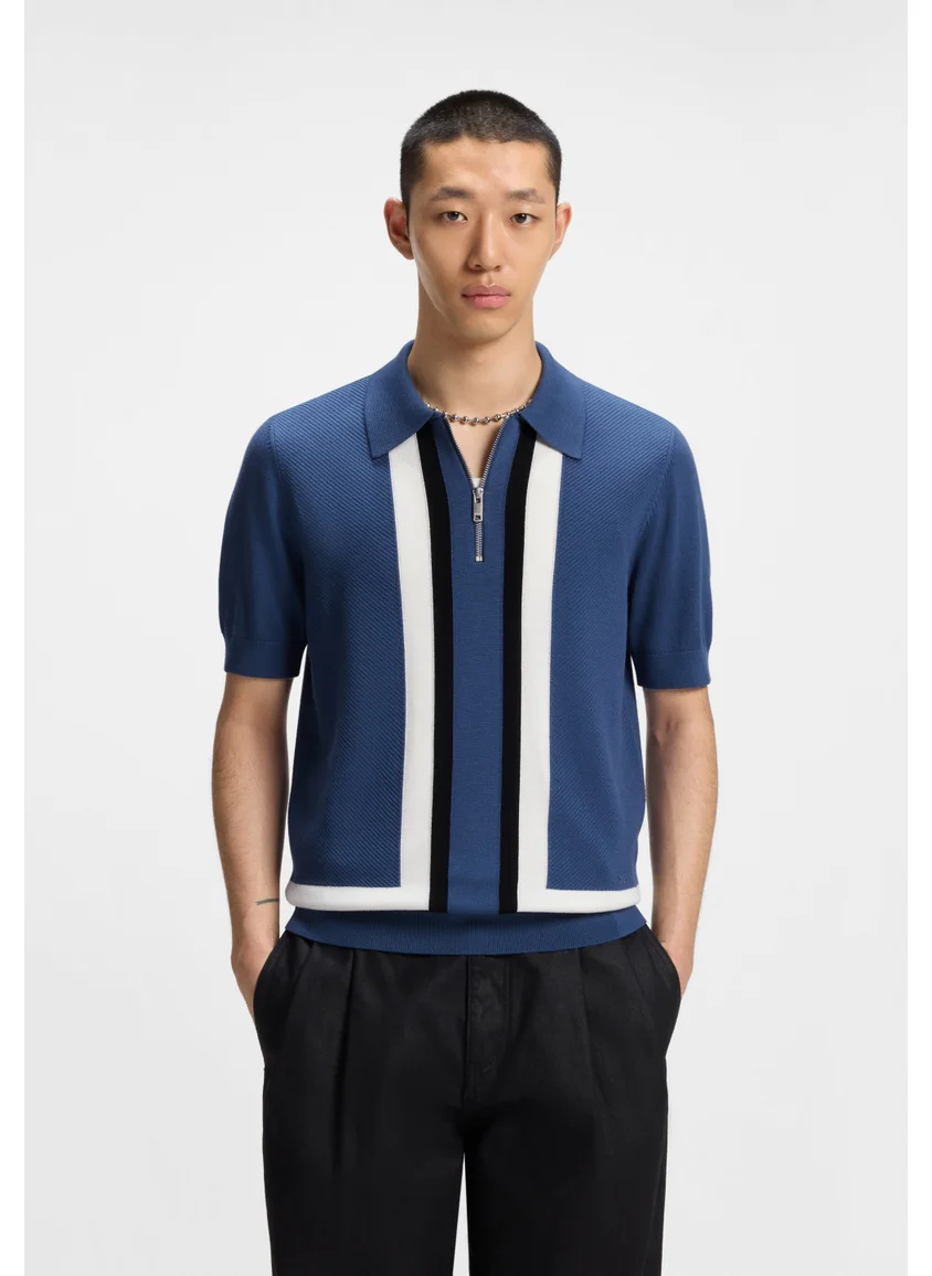 هوجو Zip-neck knit sweater with stripe details