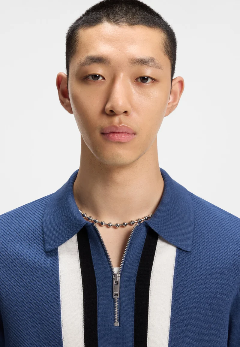 HUGO Zip-neck knit sweater with stripe details