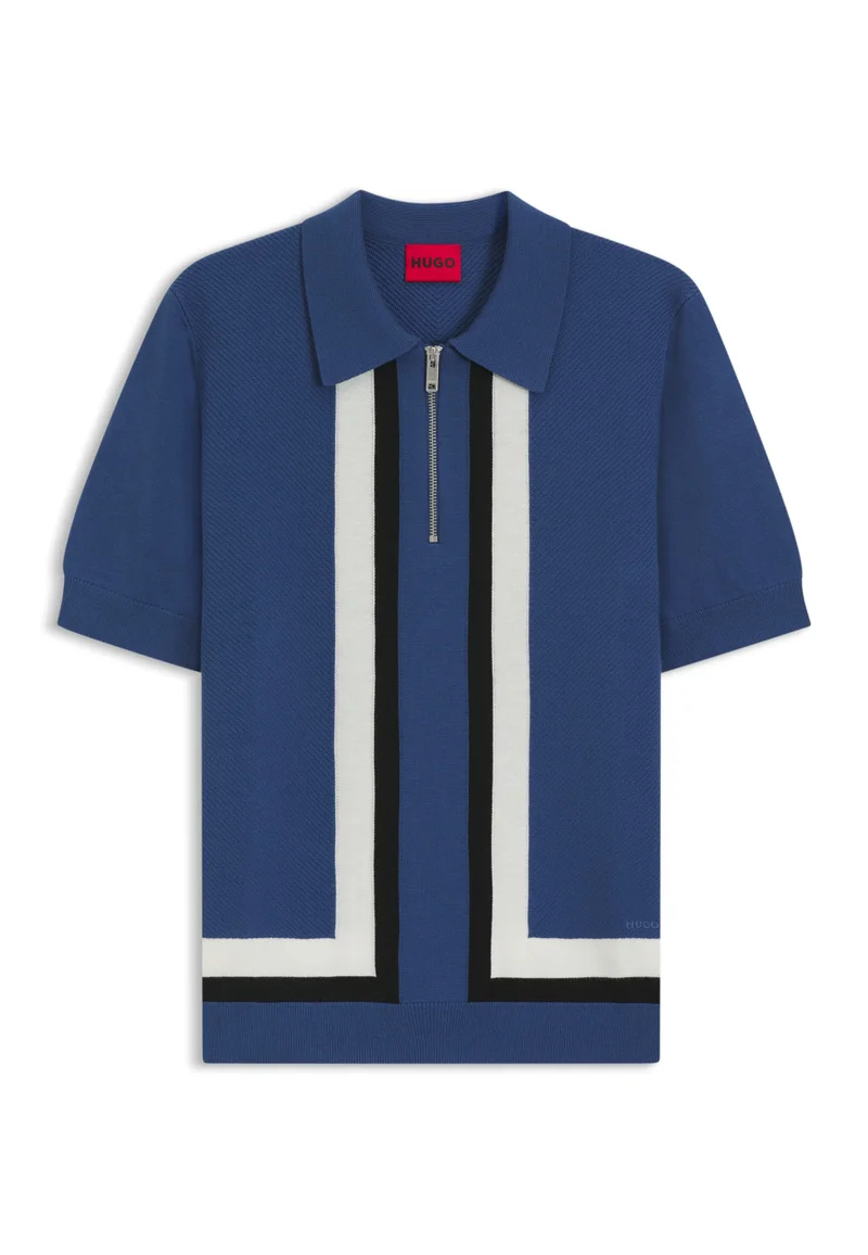 HUGO Zip-neck knit sweater with stripe details