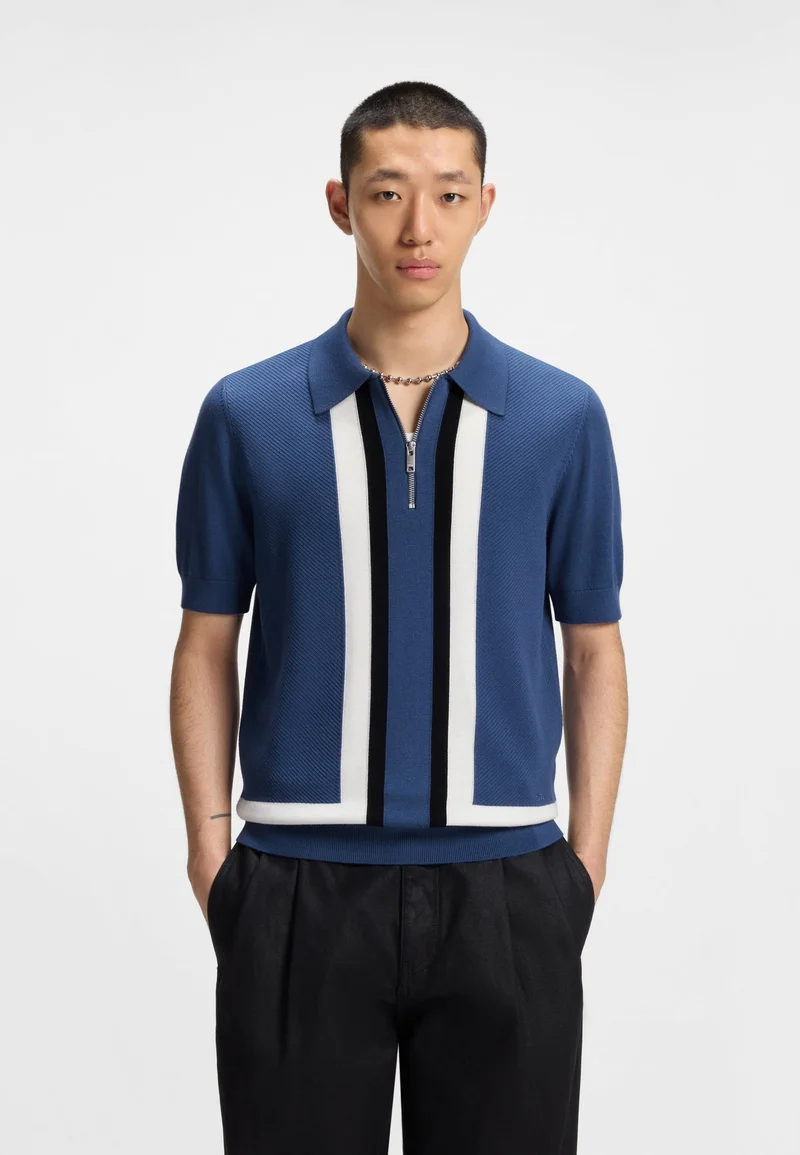 HUGO Zip-neck knit sweater with stripe details